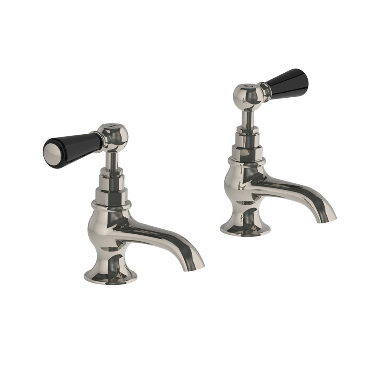 Lefroy Brooks Classic basin pillar taps with black levers