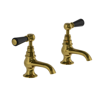 Lefroy Brooks Classic basin pillar taps with black levers