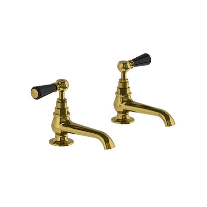 Lefroy Brooks Classic long nose basin pillar taps with black levers