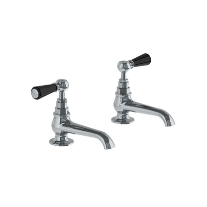 Lefroy Brooks Classic long nose basin pillar taps with black levers