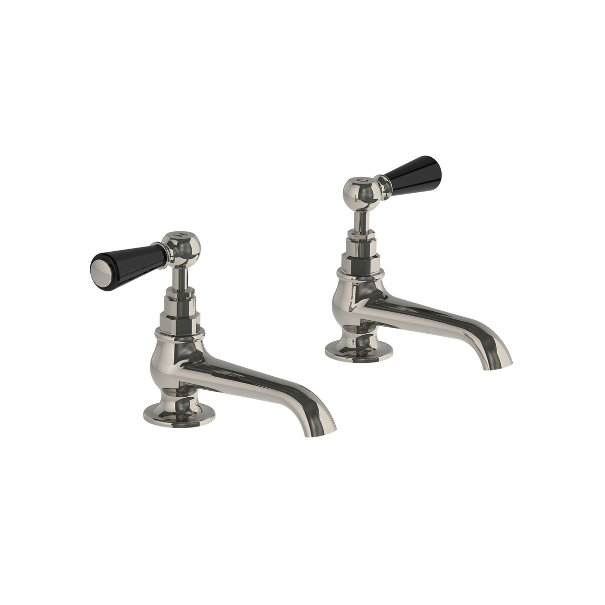 Lefroy Brooks Classic long nose basin pillar taps with black levers