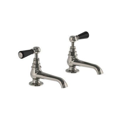 Lefroy Brooks Classic long nose basin pillar taps with black levers