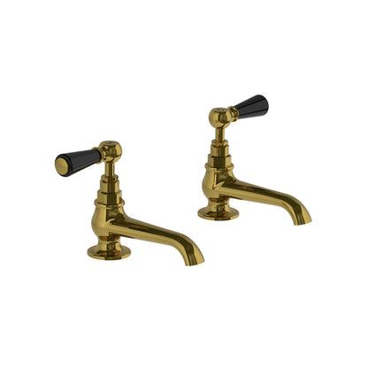 Lefroy Brooks Classic long nose basin pillar taps with black levers