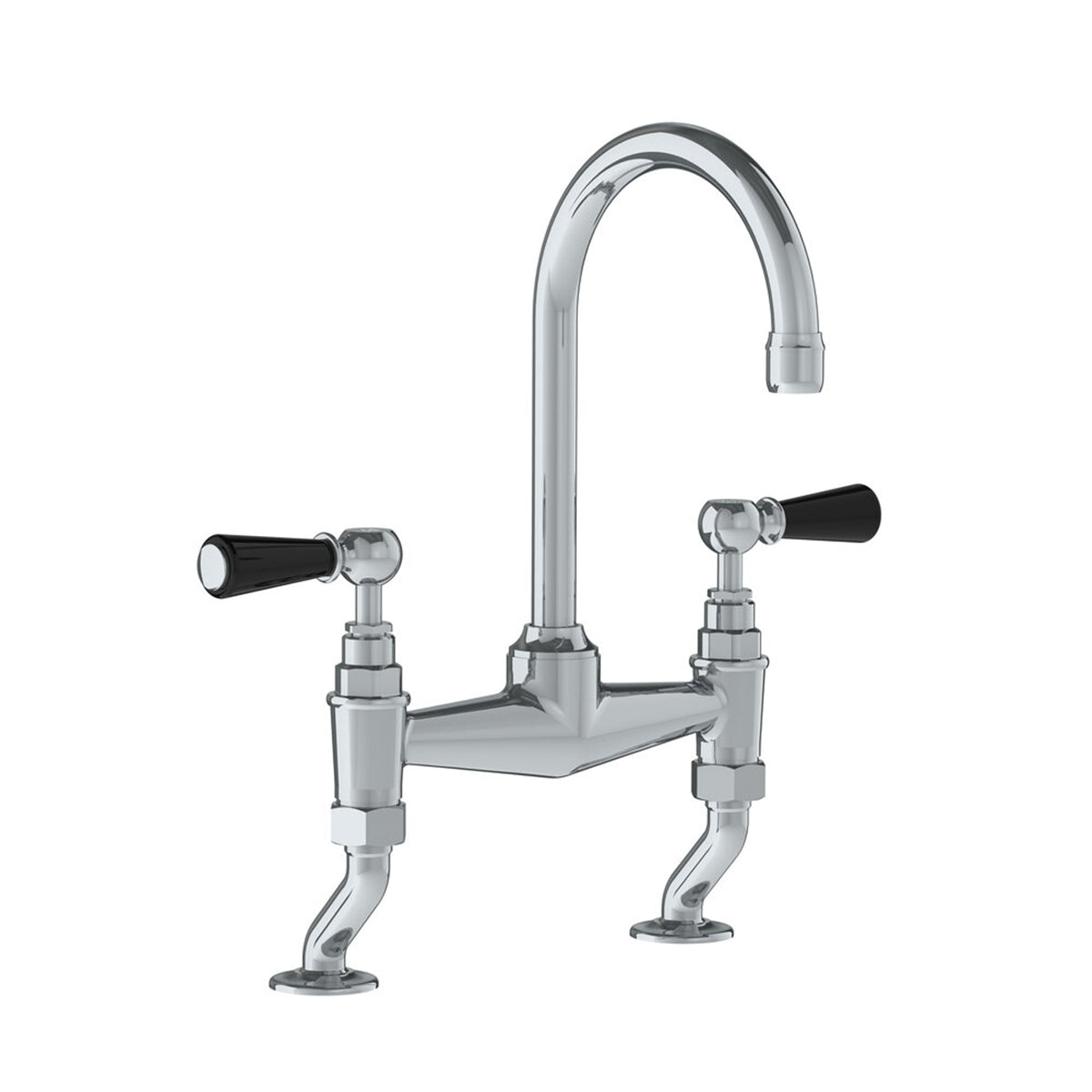 Lefroy Brooks Classic basin bridge mixer with black levers