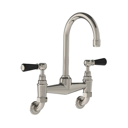 Lefroy Brooks Classic wall mounted basin bridge mixer with black levers