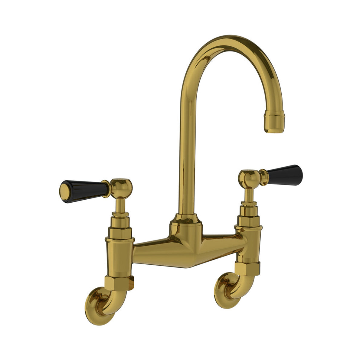 Lefroy Brooks Classic wall mounted basin bridge mixer with black levers