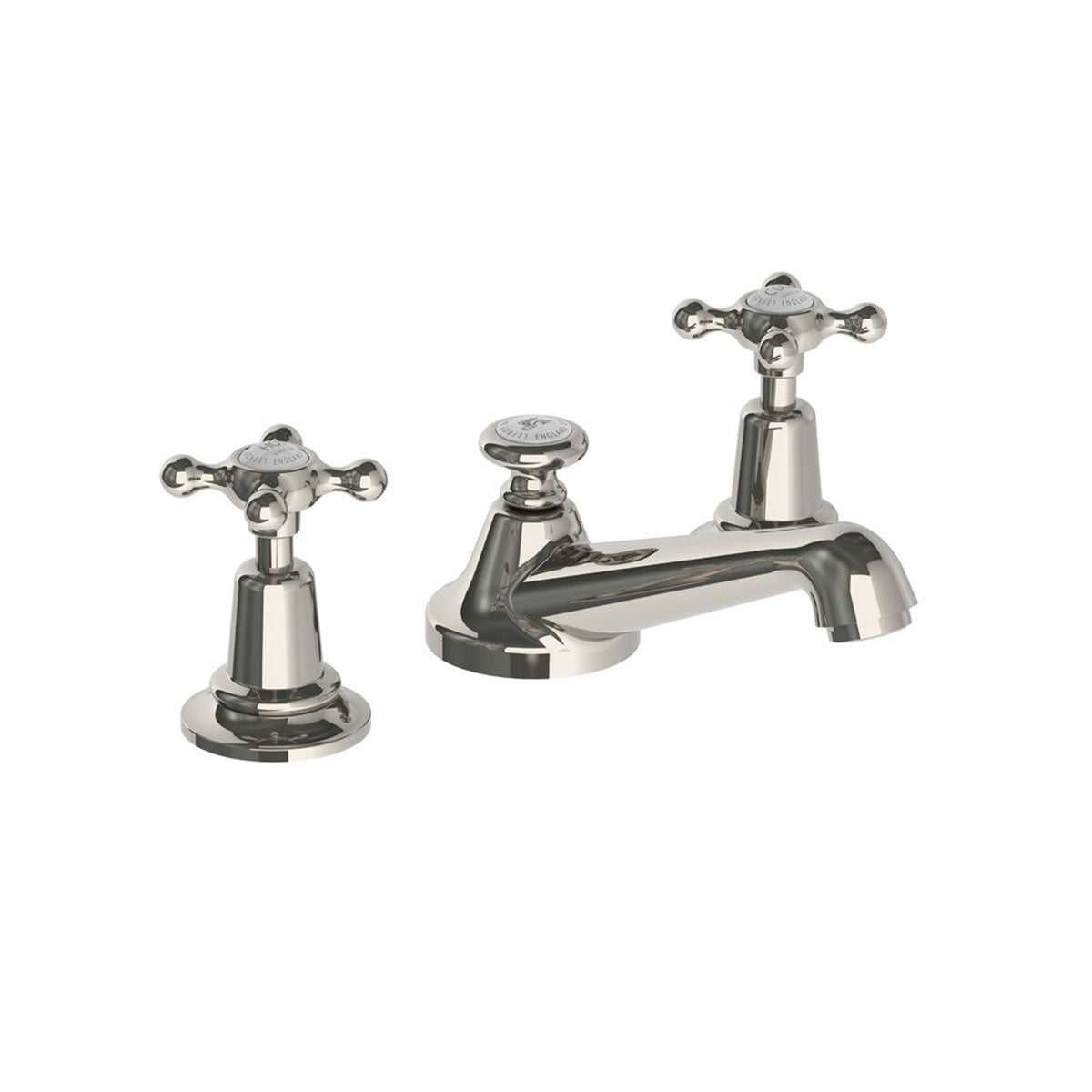 Lefroy Brooks Classic basin mixer with Lefroy Brooks Connaught cross handles and pop-up waste