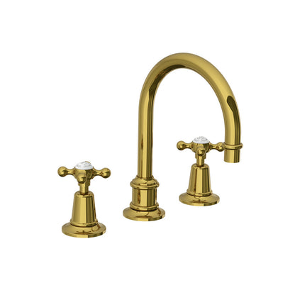 Lefroy Brooks Classic tubular basin mixer with Lefroy Brooks Connaught cross handles and click-up waste