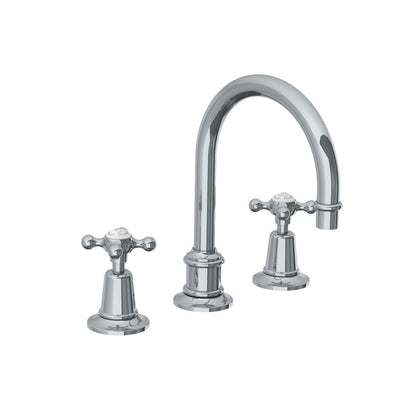 Lefroy Brooks Classic tubular basin mixer with Lefroy Brooks Connaught cross handles and click-up waste