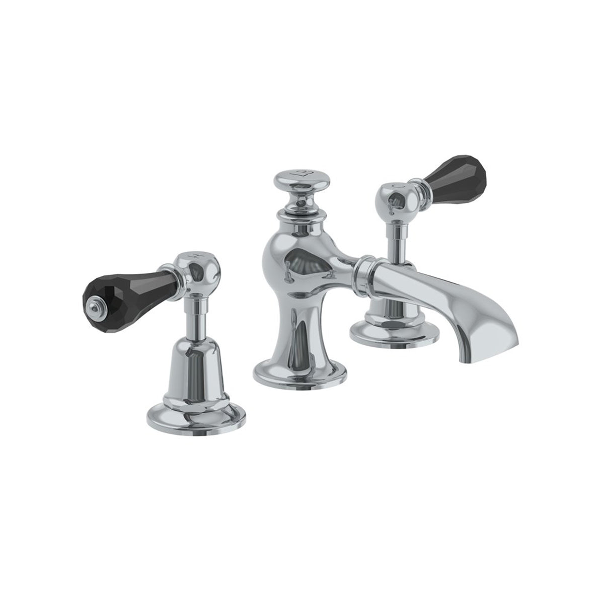 Lefroy Brooks La Chapelle flared spout basin mixer with crystal levers & pop-up waste