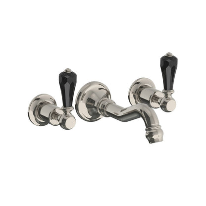 Lefroy Brooks La Chapelle wall mounted basin mixer with black crystal levers