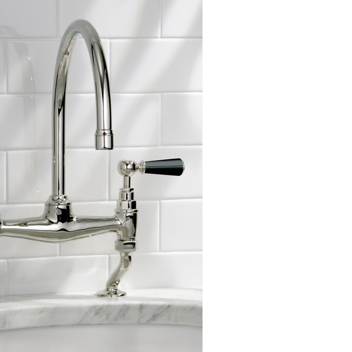 Lefroy Brooks Classic basin bridge mixer with black levers