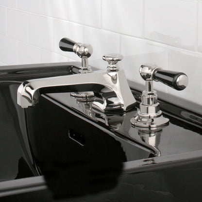 Lefroy Brooks Mackintosh basin mixer with Classic black levers and pop-up waste