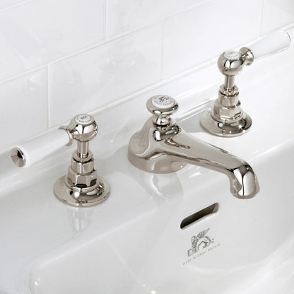 Lefroy Brooks Classic basin mixer with white levers and pop-up waste