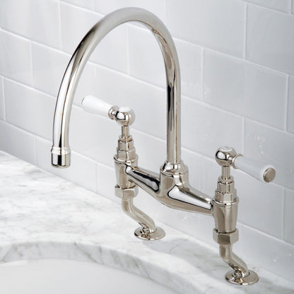 Lefroy Brooks Classic basin bridge mixer with white levers