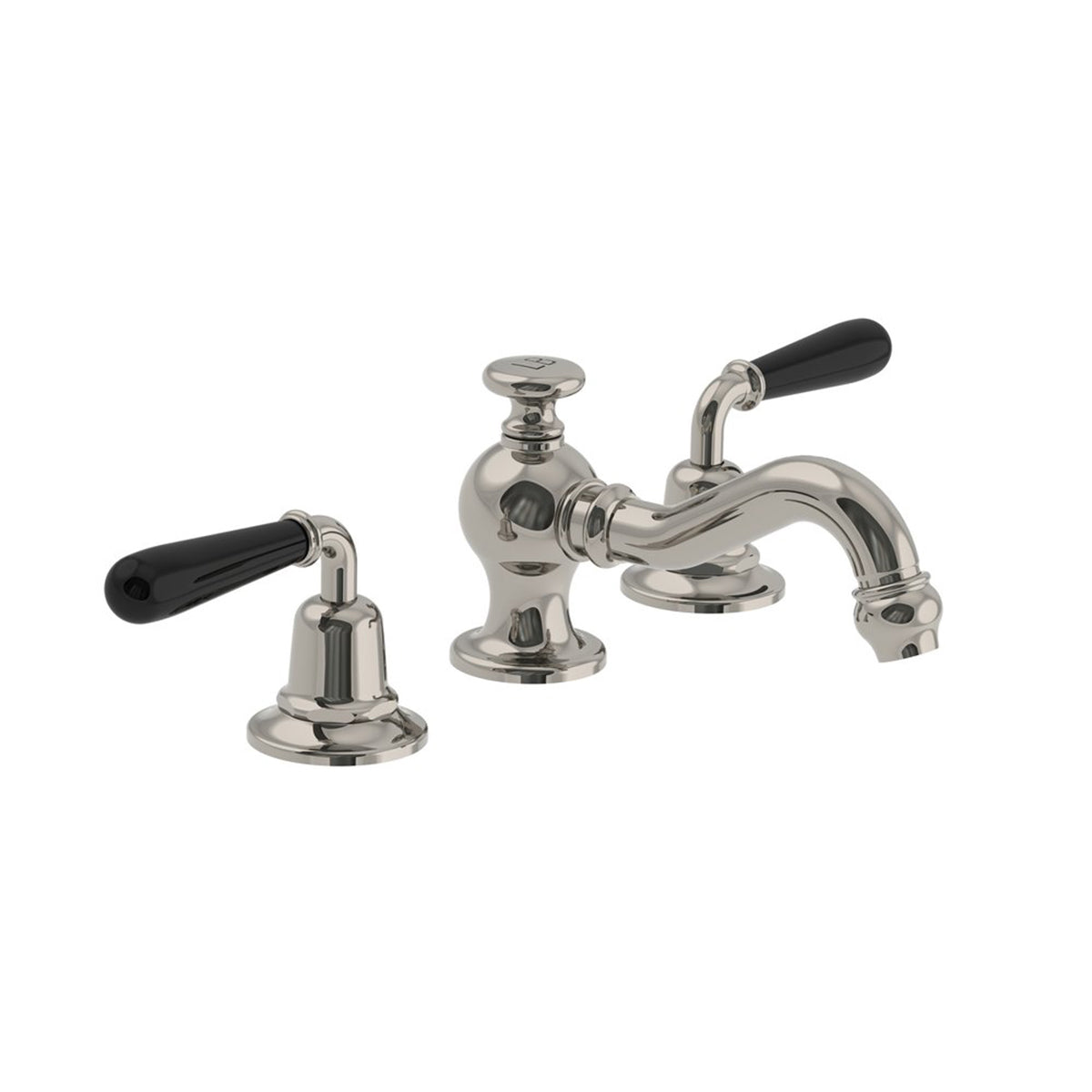 Lefroy Brooks La Chapelle basin mixer with black torpille levers & pop-up waste