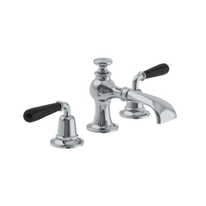 Lefroy Brooks La Chapelle flared spout basin mixer with black torpille levers & pop-up waste