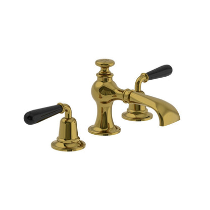 Lefroy Brooks La Chapelle flared spout basin mixer with black torpille levers & pop-up waste