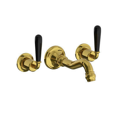 Lefroy Brooks La Chapelle wall mounted basin mixer with black torpille levers