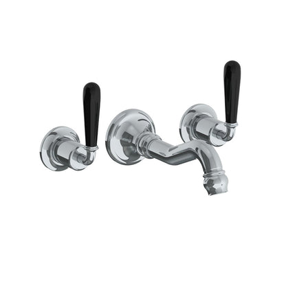 Lefroy Brooks La Chapelle wall mounted basin mixer with black torpille levers