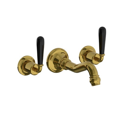 Lefroy Brooks La Chapelle wall mounted basin mixer with black torpille levers