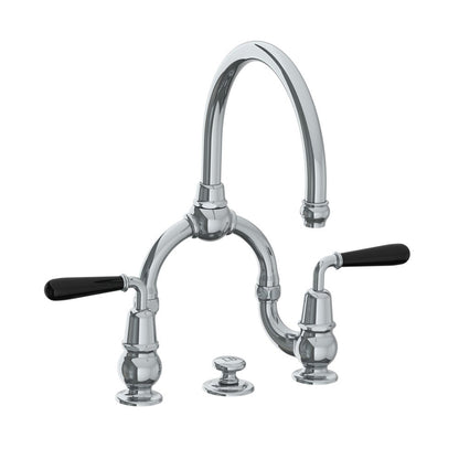 Lefroy Brooks La Chapelle basin bridge mixer with black torpille levers & pop-up waste