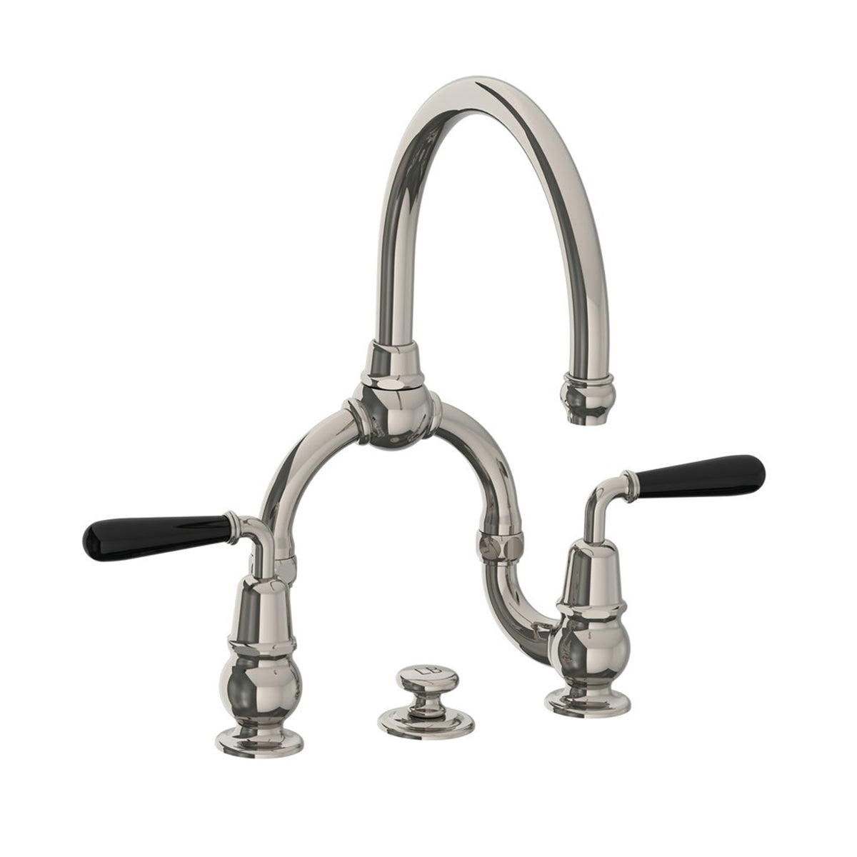 Lefroy Brooks La Chapelle basin bridge mixer with black torpille levers & pop-up waste