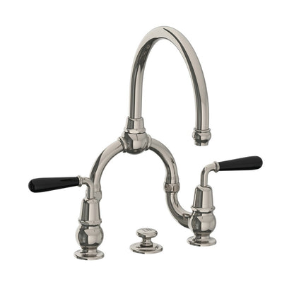 Lefroy Brooks La Chapelle basin bridge mixer with black torpille levers & pop-up waste
