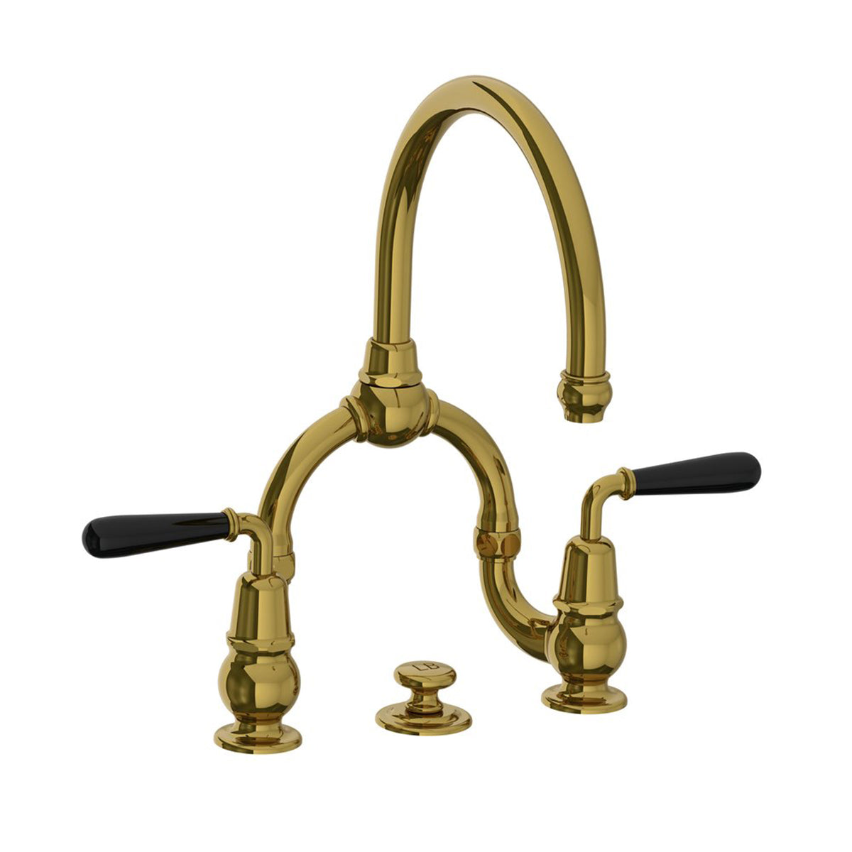 Lefroy Brooks La Chapelle basin bridge mixer with black torpille levers & pop-up waste
