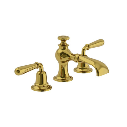 Lefroy Brooks La Chapelle flared spout basin mixer with metal torpille levers & pop-up waste