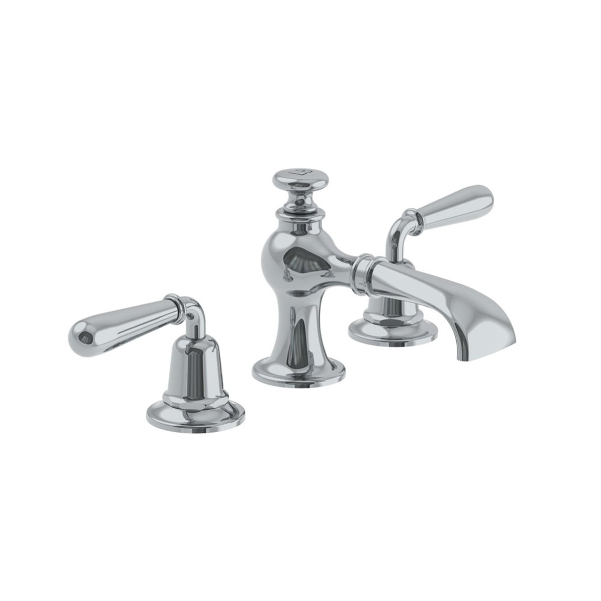 Lefroy Brooks La Chapelle flared spout basin mixer with metal torpille levers & pop-up waste