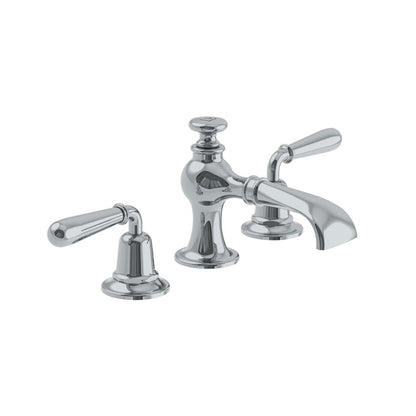 Lefroy Brooks La Chapelle flared spout basin mixer with metal torpille levers & pop-up waste