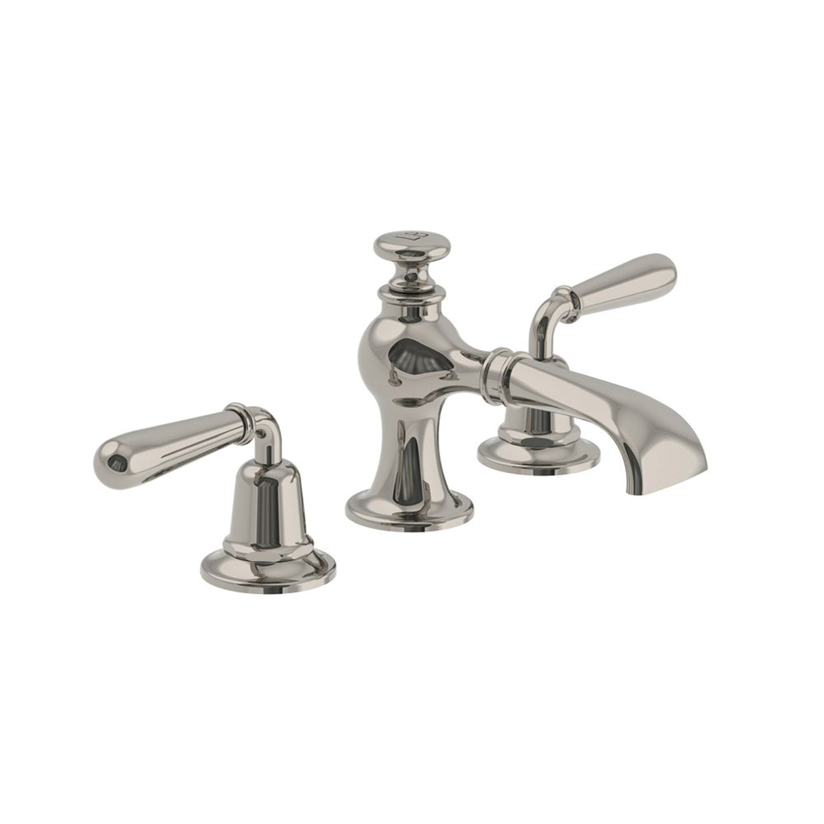Lefroy Brooks La Chapelle flared spout basin mixer with metal torpille levers & pop-up waste