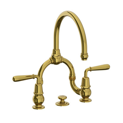 Lefroy Brooks La Chapelle basin bridge mixer with metal torpille levers & pop-up waste