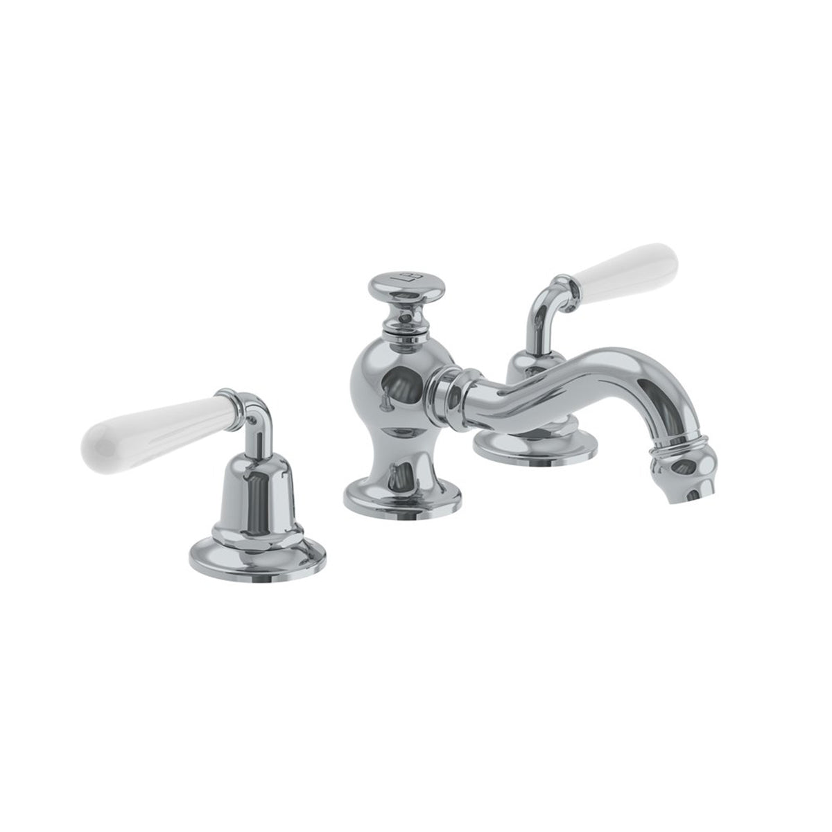 Lefroy Brooks La Chapelle basin mixer with white torpille levers & pop-up waste