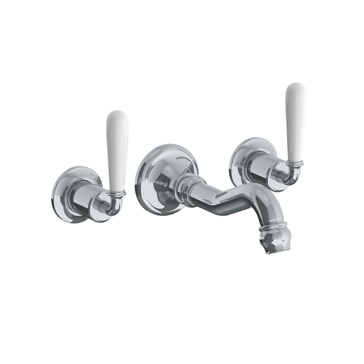 Lefroy Brooks La Chapelle wall mounted basin mixer with white torpille levers