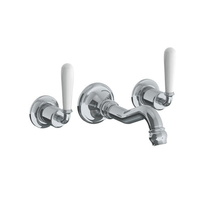 Lefroy Brooks La Chapelle wall mounted basin mixer with white torpille levers