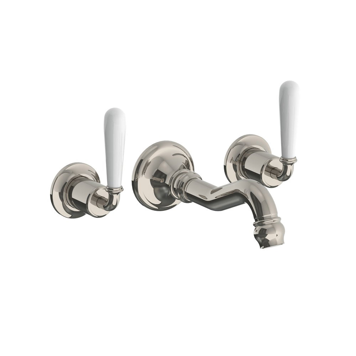 Lefroy Brooks La Chapelle wall mounted basin mixer with white torpille levers