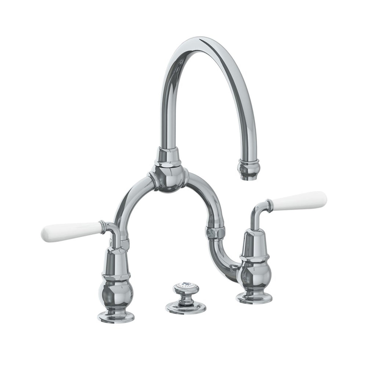Lefroy Brooks La Chapelle basin bridge mixer with white torpille levers & pop-up waste