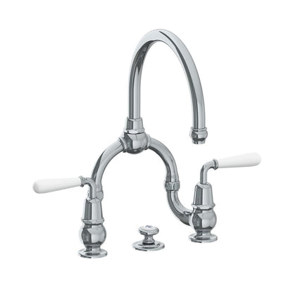 Lefroy Brooks La Chapelle basin bridge mixer with white torpille levers & pop-up waste