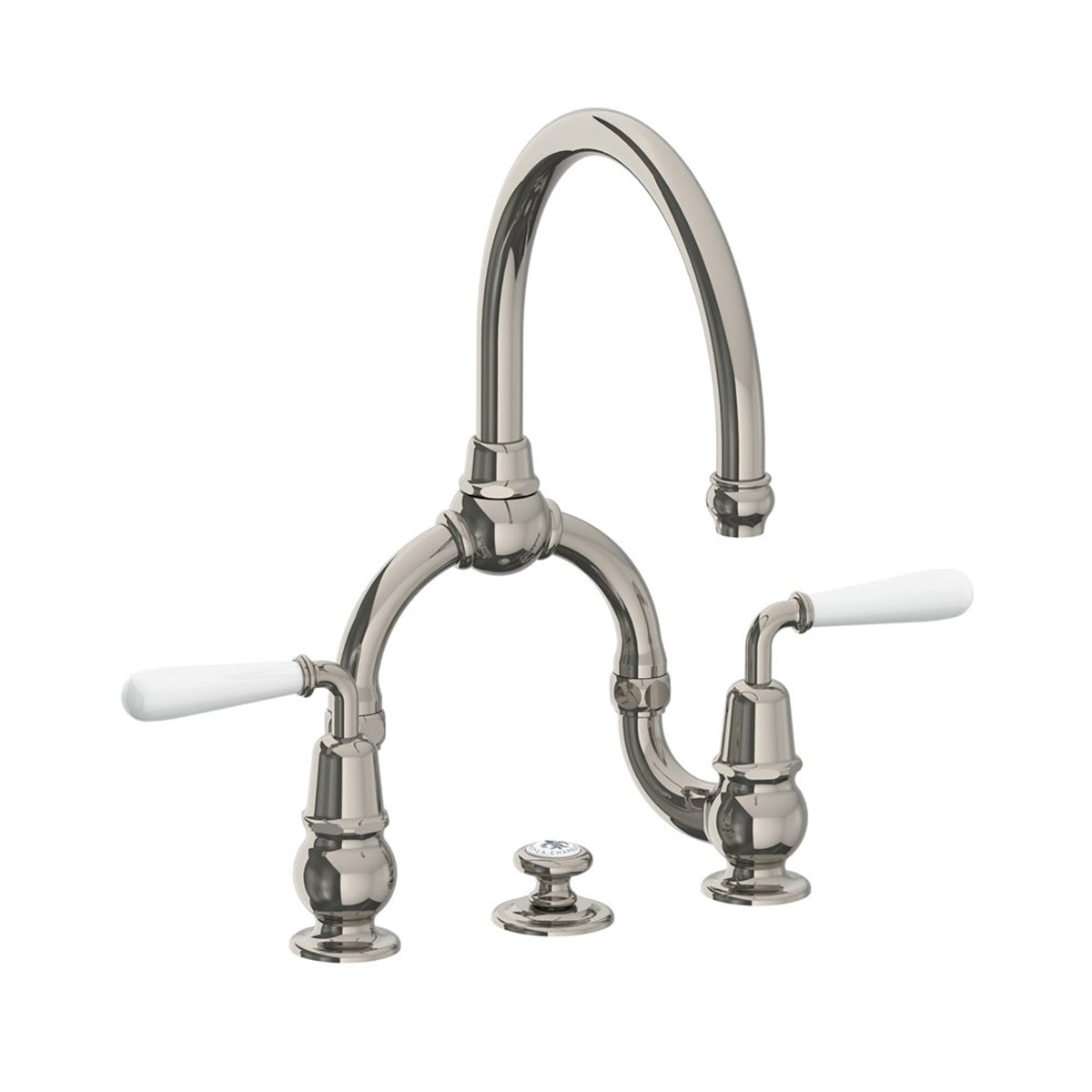 Lefroy Brooks La Chapelle basin bridge mixer with white torpille levers & pop-up waste