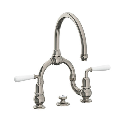 Lefroy Brooks La Chapelle basin bridge mixer with white torpille levers & pop-up waste