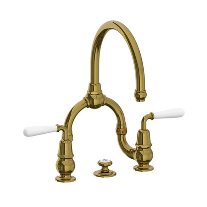 Lefroy Brooks La Chapelle basin bridge mixer with white torpille levers & pop-up waste