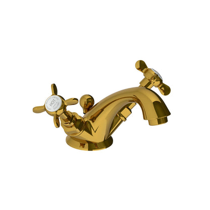 Lefroy Brooks Connaught mono basin mixer with Lefroy Brooks Classic cross handles & pop-up waste