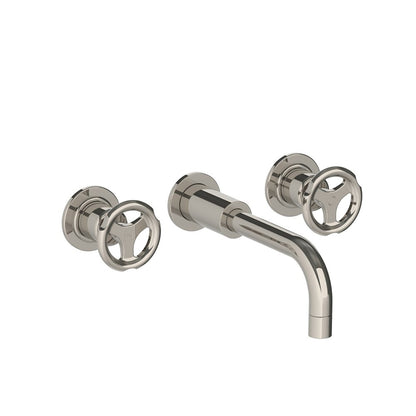 Lefroy Brooks Zu wall mounted basin mixer with Lefroy Brooks Ten Ten handwheels