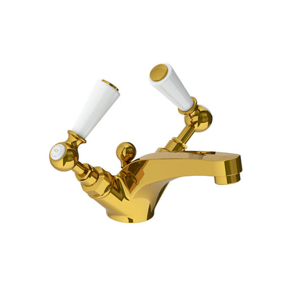 Lefroy Brooks Classic mono basin mixer with white levers & pop-up waste