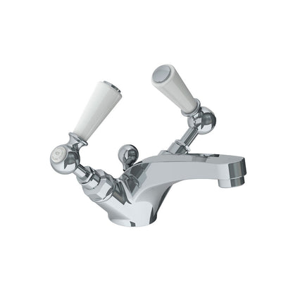 Lefroy Brooks Classic mono basin mixer with white levers & pop-up waste