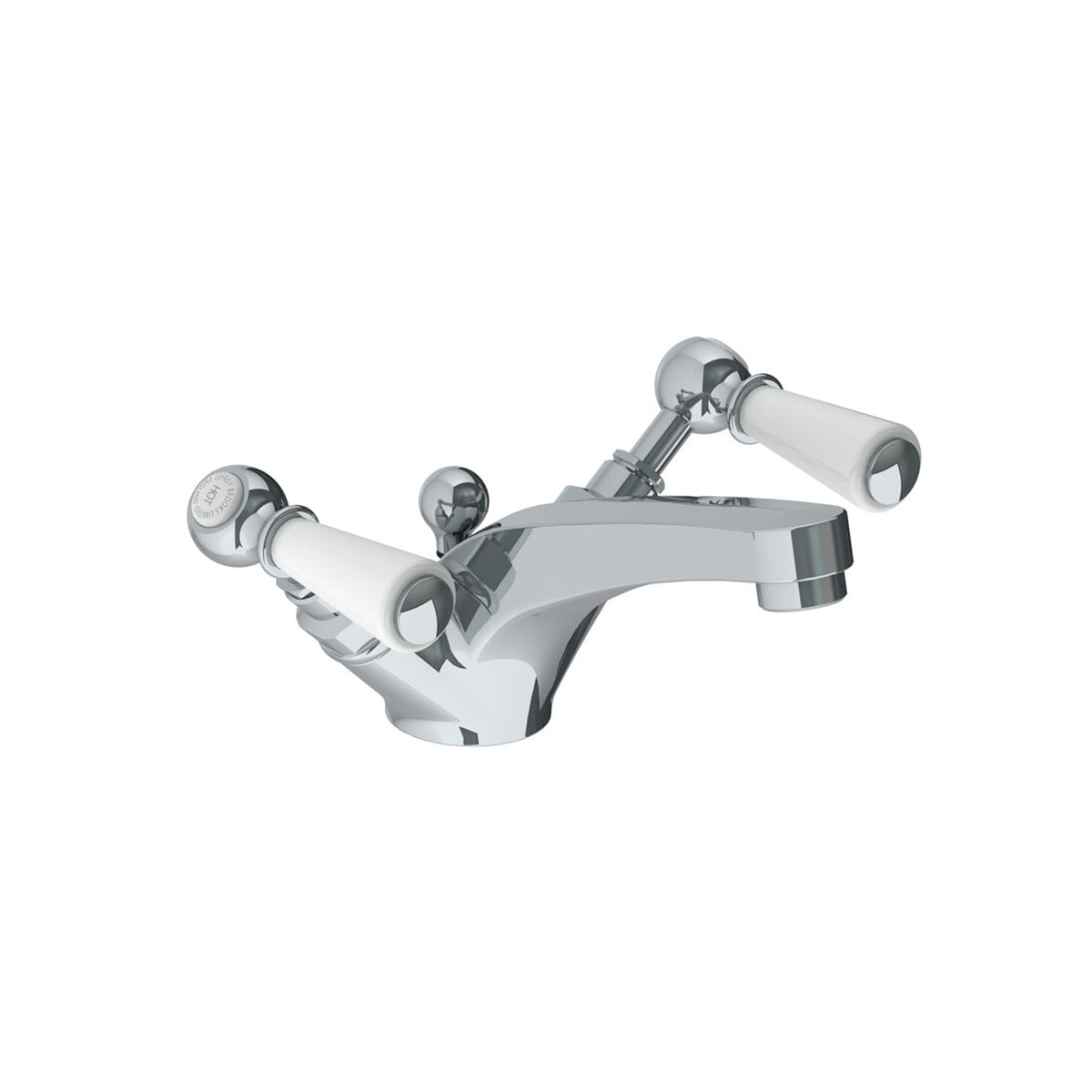 Lefroy Brooks Classic mono basin mixer with white levers & pop-up waste
