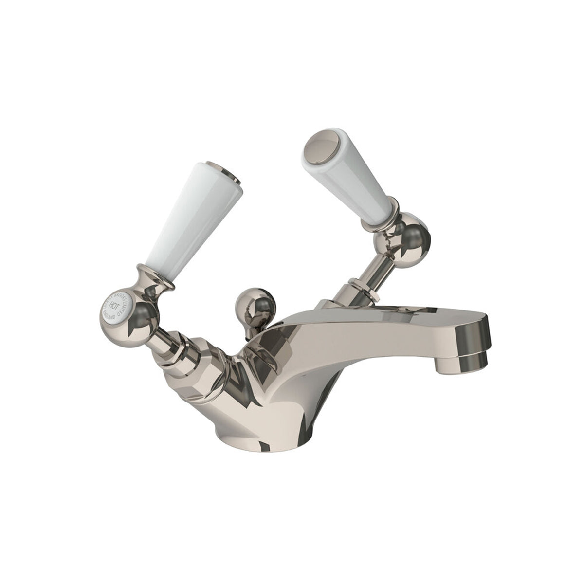 Lefroy Brooks Classic mono basin mixer with white levers & pop-up waste