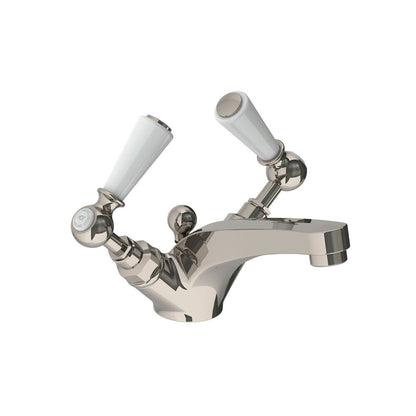 Lefroy Brooks Classic mono basin mixer with white levers & pop-up waste